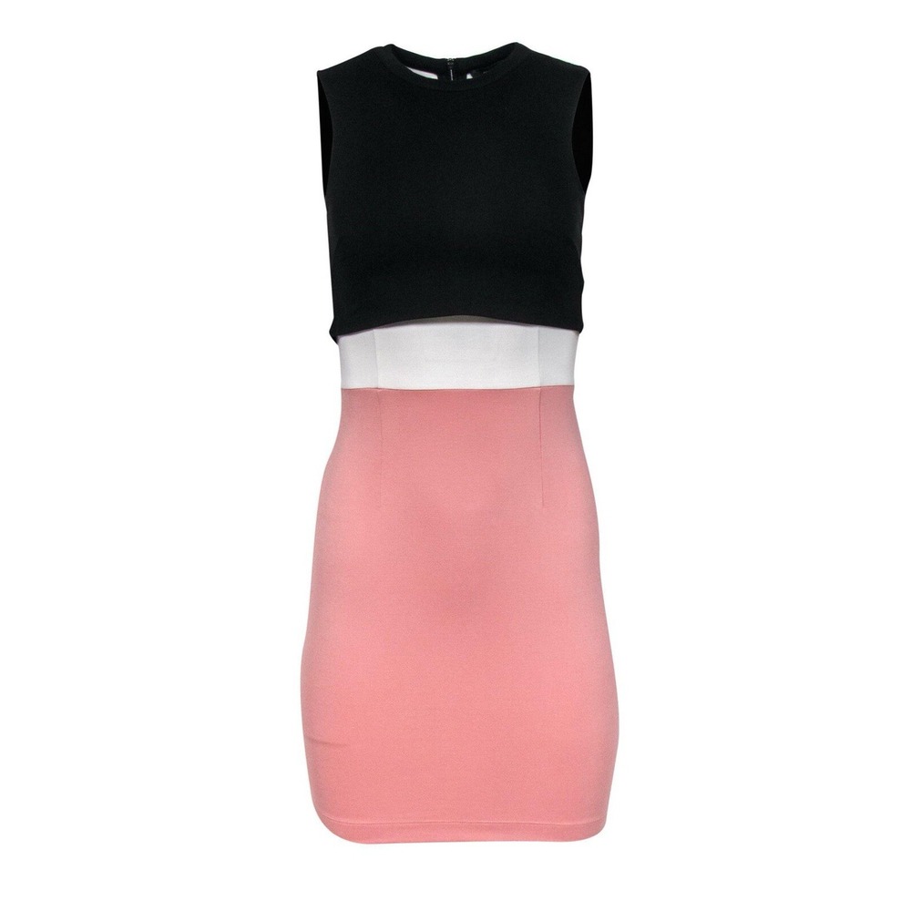 French‎ Connection Bodycon Mini Dress Pale Pink Black White Stretch Layered 0